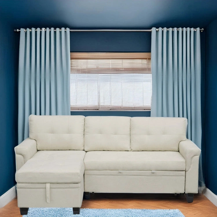 Reversible Sectional Sofa with Pull-Out Sleeper Bed, Hidden Storage Chaise, Durable Legs