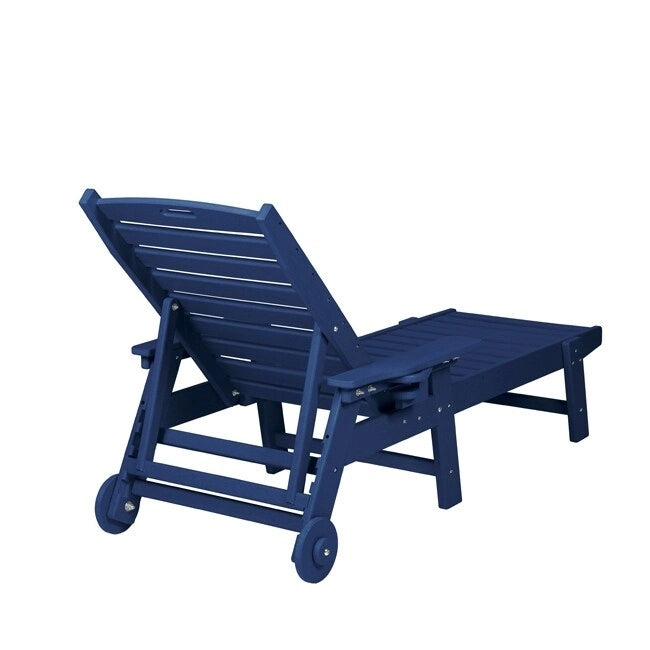 3-Piece Patio Set 2 Oversized Chaise Lounges (5-Position, Wheels, Cup Holder) + Side Table, All-Weather Wood Texture