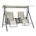 Mainstays Zero-Gravity Steel Porch Swing - Beige/Black, Size, 90.55 Inch X 58.27 Inch X 72.44 Inch