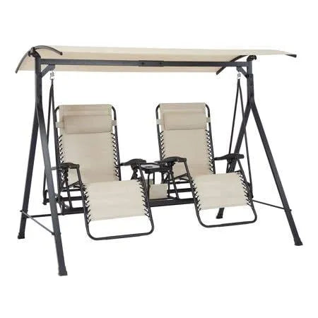 Mainstays Zero-Gravity Steel Porch Swing - Beige/Black, Size, 90.55 Inch X 58.27 Inch X 72.44 Inch