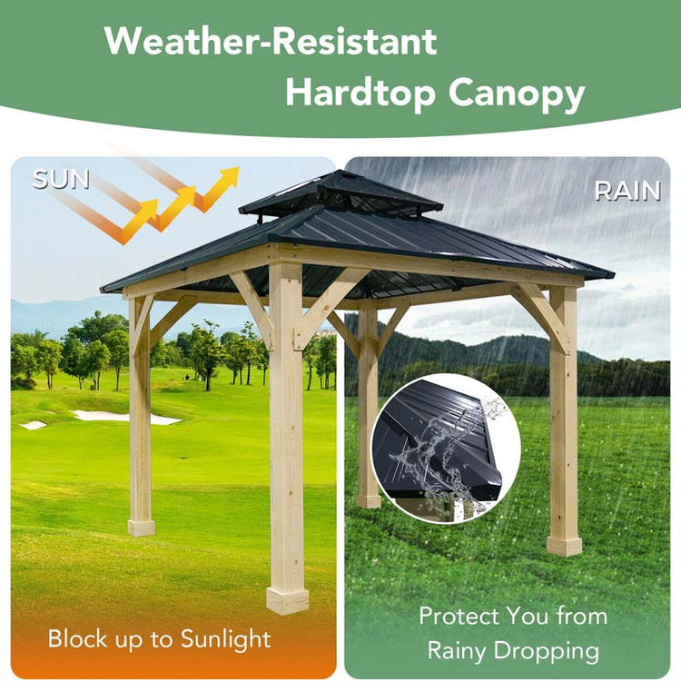 10 X Ft Outdoor Patio Hardtop Gazebo with Wood Frame & 2-Tier Metal Roof, All-Weather Gazebo Pergolas Shelter