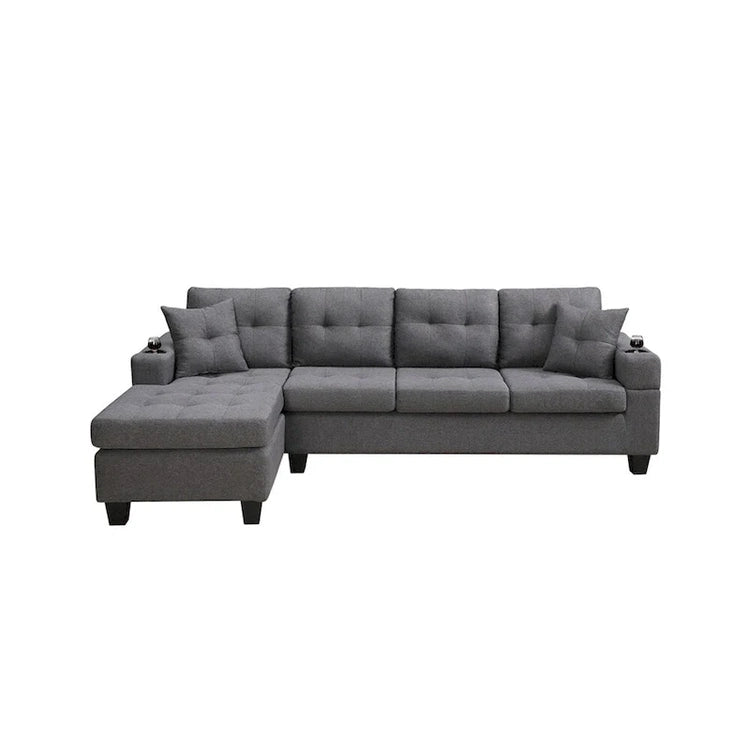 Sectional Sofa Living Room with L Shape Chaise Lounge and Cup Holder
