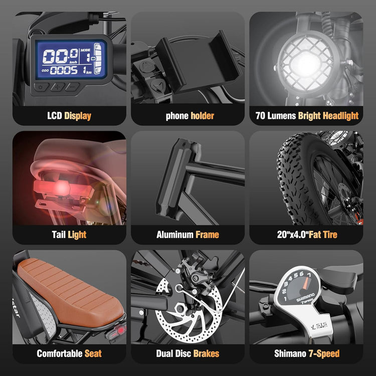 Electric Bike Q20,2000W, 37Mph, 20" Fat Tires