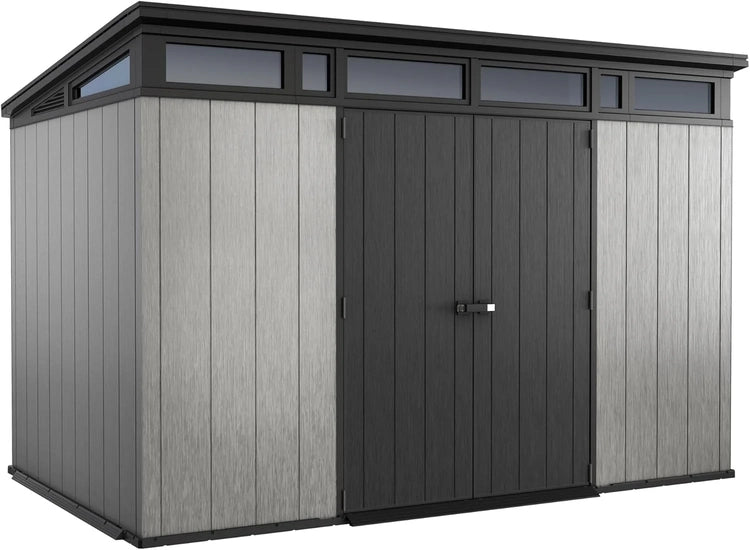 Keter Artisan 11x7 Modern Resin Outdoor Storage Shed Kit- to Store Patio Furniture, Garden Tools Bike Accessories, Beach Chairs and Lawn Mower