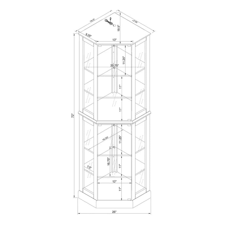 6 Shelf Corner Curio Display Cabinet with Lights, Mirrors and Adjustable Shelves, Cherry