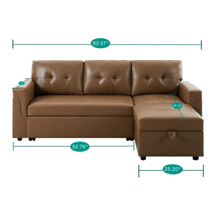 Reversible Sectional Sofa with Pull-Out Sleeper Bed, Hidden Storage Chaise, Durable Legs