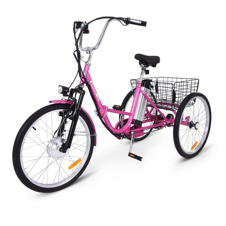 Electric Tricycle for Adults, 7 Speeds Folding Electric Trike, 24 Inch 3 Wheel Motorized Bicycle w/36V 10Ah Removable Battery