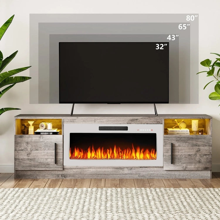 Bossin 70 Fireplace TV Stand with 36 Electric Fireplace, TV Stand for Tvs up to 80,16 Colors LED Lights/Entertainment Center