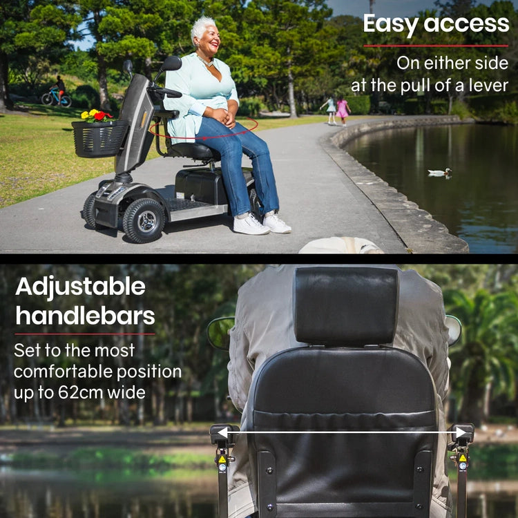 Equipmed Mobility Scooter, S-Xxl Comfortable Size for All Riders, 30km Max Range, 180kg Capacity, Grey