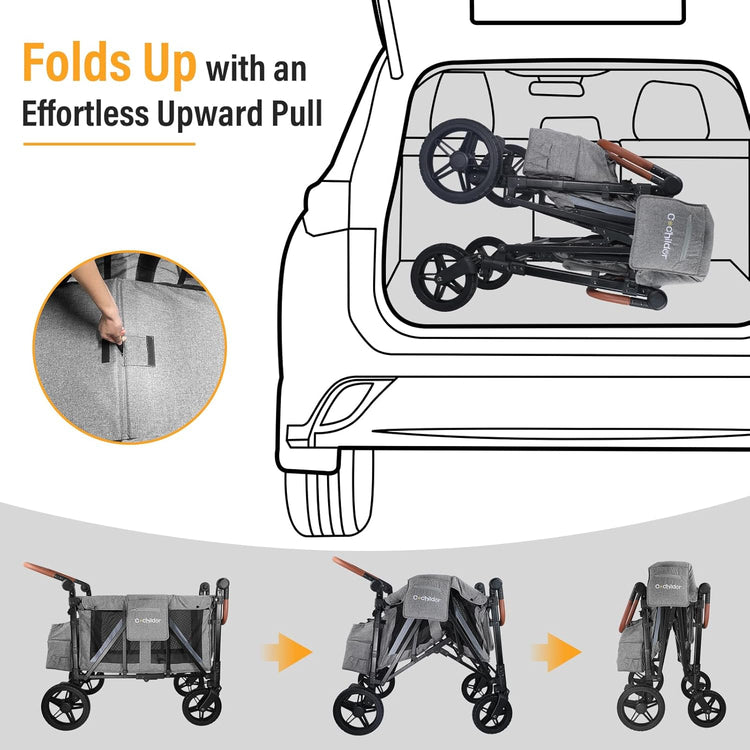 All-Terrain 4 Seater Wagon Stroller for Kids - Heavy-Duty 300lb Capacity, One-Hand Fold Design, High Seats with 5-Point Harness