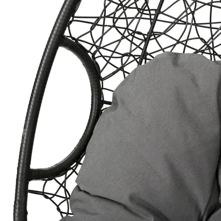 Waterproof Outdoor Wicker Hanging Basket Chair with Cushions, Hammock Seat - 300 Lbs Capacity
