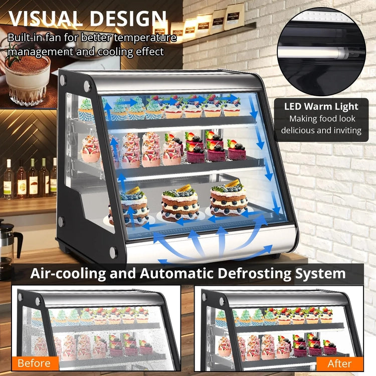 Commercial Refrigerator Display Case 130L (4.6 Cu. Ft.) - Auto Defrost, Tempered Glass + LED Lighting, Countertop Commercial Use