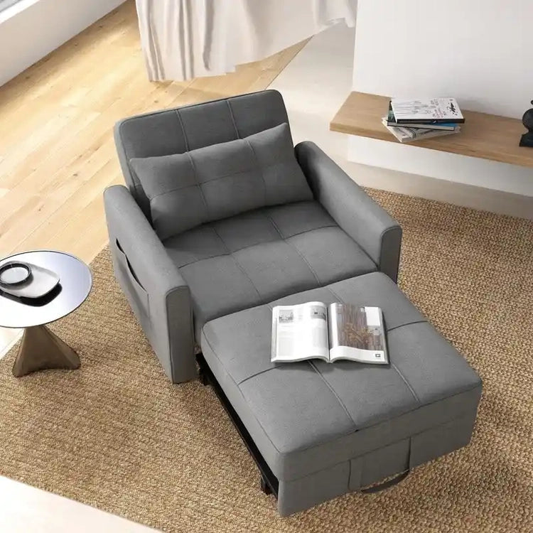 3-in-1 Pull-Out Sofa Bed Sleeper Chair, Convertible Adjustable Foldable Upholstered Lounge Couch