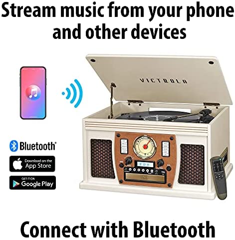 Victrola 8-in-1 Bluetooth Record Player & Multimedia Center, Built-in Stereo Speakers - Turntable, Wireless Music Streaming