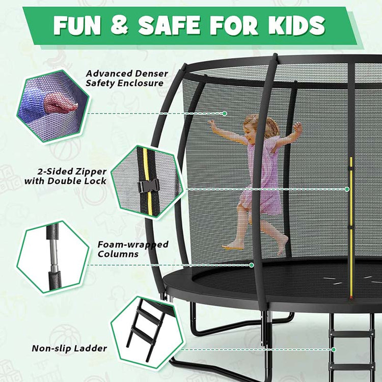 8/10/12FT Astm Approved Outdoor Large Recreational Trampoline with Ladder & Enclosure Net Safety Pad