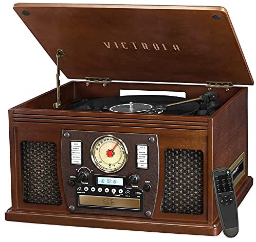 Victrola 8-in-1 Bluetooth Record Player & Multimedia Center, Built-in Stereo Speakers - Turntable, Wireless Music Streaming