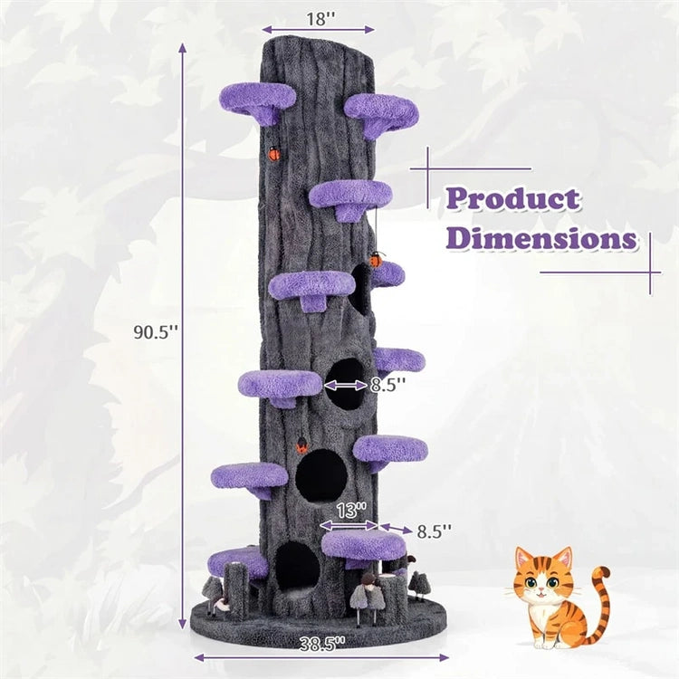 90.5" Tall Simulation Cat Tree, Modern Realistic Multi-Level Cat Tower w/5 Condos & Sisal Scratch Pad, Large Lifelike Indoor Cat Tree