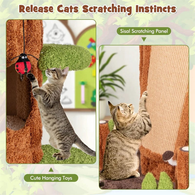 90.5" Tall Simulation Cat Tree, Modern Realistic Multi-Level Cat Tower w/5 Condos & Sisal Scratch Pad, Large Lifelike Indoor Cat Tree