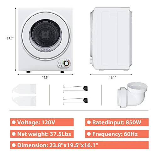 Portable Clothes Dryer 850W, 1.5 Cu. Ft., Compact & Quiet, Wall-Mountable, Etl Certified, Ideal for Small Spaces