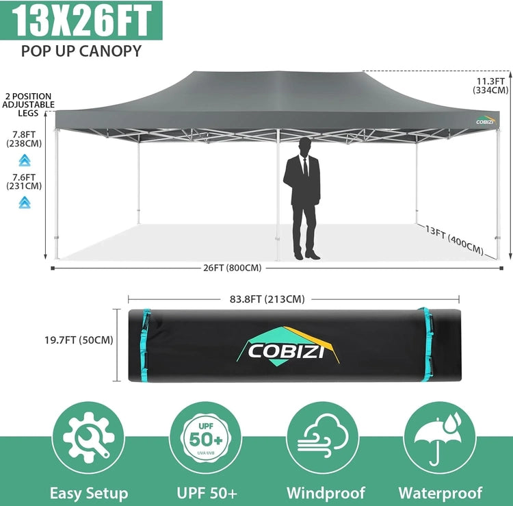 Cobizi 10x20 Heavy Duty Pop up Canopy Tent with 6 Sidewalls Easy up Commercial Outdoor Canopy Wedding Party Tents