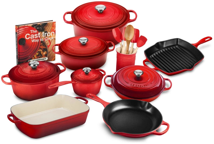 20-Piece Signature Cast Iron Cookware Set,10.25'' Skillet,1.75-Quart Saucepan with Lid