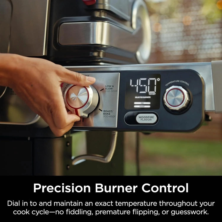 Ninja Flexflame, Grill and Smoker, Electric and Propane Grill, Roaster, BBQ Grill, 5-in-1 Cooking System, 3 Burner, Digital Control, Outdoor Cooking