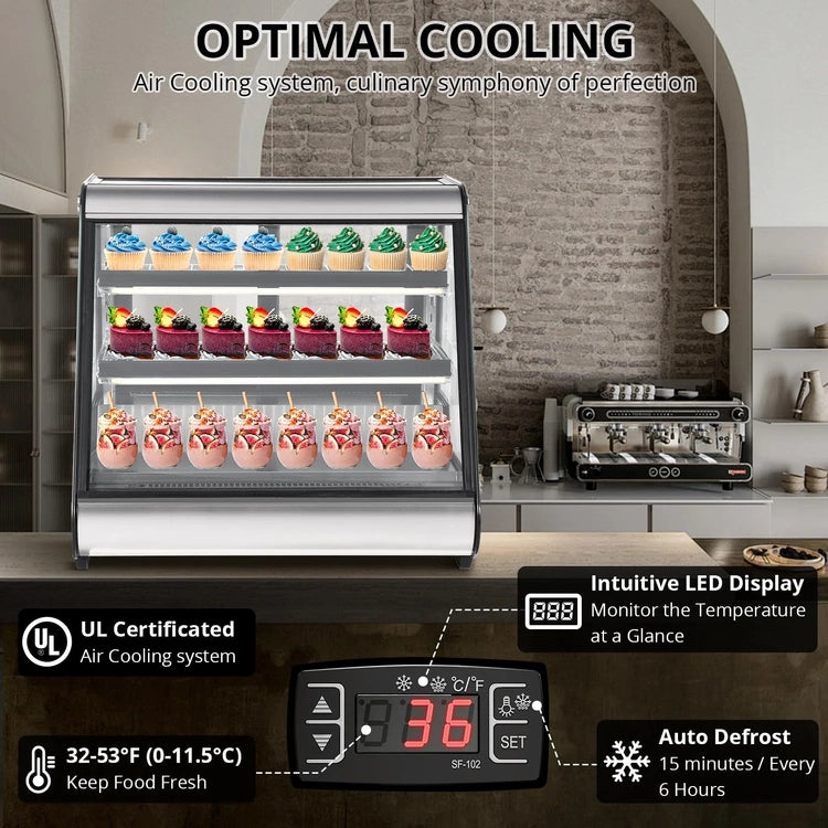 Commercial Refrigerator Display Case 130L (4.6 Cu. Ft.) - Auto Defrost, Tempered Glass + LED Lighting, Countertop Commercial Use