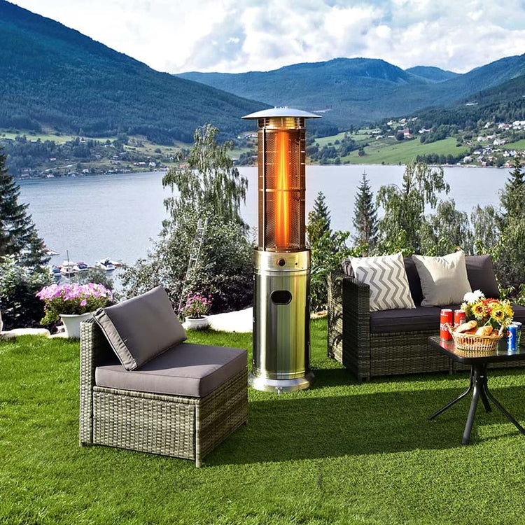 41000 BTU Standing Propane Patio Heater with Wheels, Stainless Steel Round Glass Tube Gas Outdoor Heater