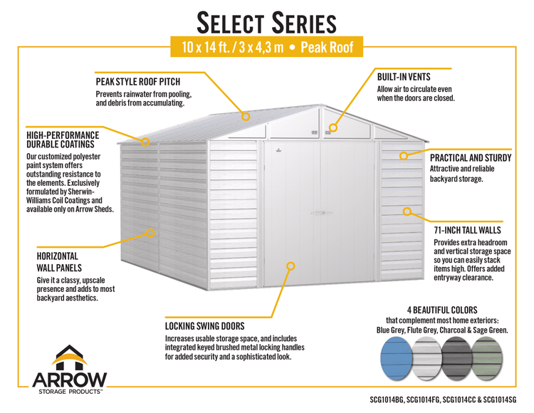 Select Steel Storage Shed, 10x14, Blue Grey