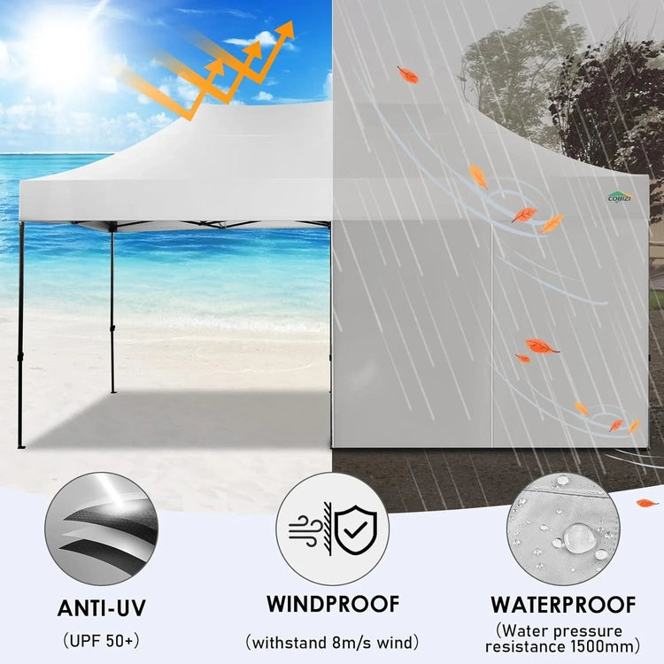 Cobizi 10x20 Heavy Duty Pop up Canopy Tent with 6 Sidewalls Easy up Commercial Outdoor Canopy Wedding Party Tents