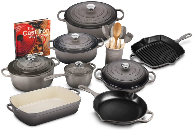 20-Piece Signature Cast Iron Cookware Set,10.25'' Skillet,1.75-Quart Saucepan with Lid