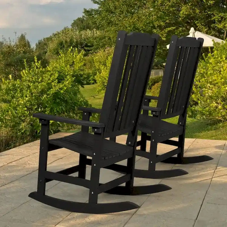 Vrakae 2 Pcs Patio All Weather Resistant High Back Rocking Chair