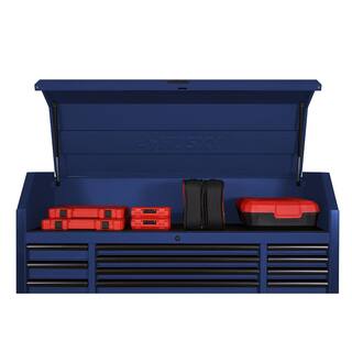 56 In. W X 22 In. D Heavy Duty 23-Drawer Combination Rolling Tool Chest and Top Tool Cabinet Set in Matte Blue
