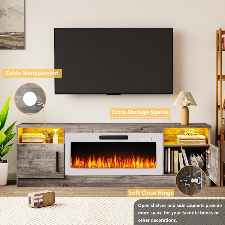 Bossin 70 Fireplace TV Stand with 36 Electric Fireplace, TV Stand for Tvs up to 80,16 Colors LED Lights/Entertainment Center