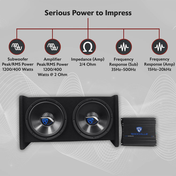 RV12.2B 1200W Dual 12" Car Subwoofer Enclosure+Mono Amplifier+Amp Kit