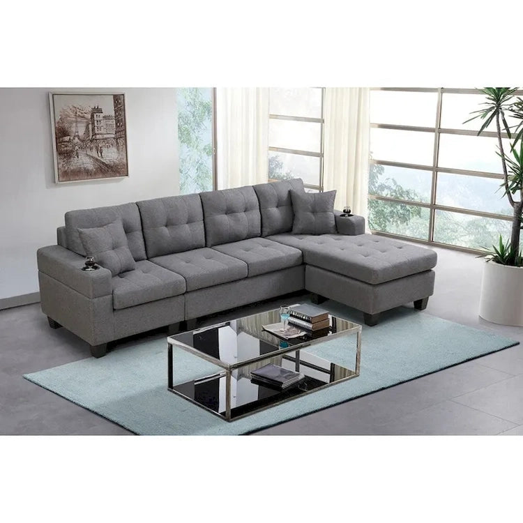 Sectional Sofa Living Room with L Shape Chaise Lounge and Cup Holder
