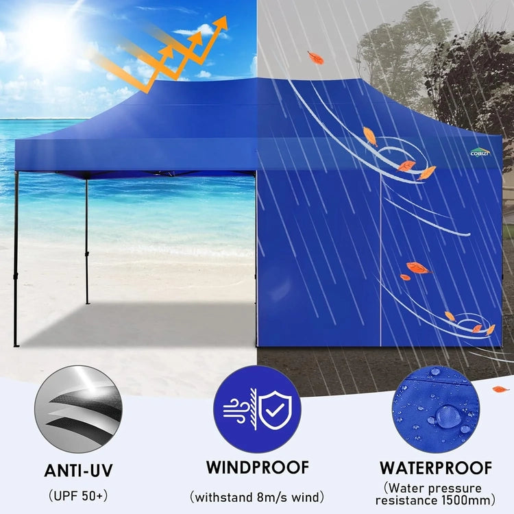 Cobizi 10x20 Heavy Duty Pop up Canopy Tent with 6 Sidewalls Easy up Commercial Outdoor Canopy Wedding Party Tents
