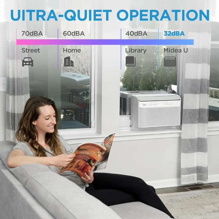 8,000 BTU U-Shaped Smart Inverter Air Conditioner - Cools up to 350 Sq. Ft., with Open Window Flexibility, Compatible with Alexa